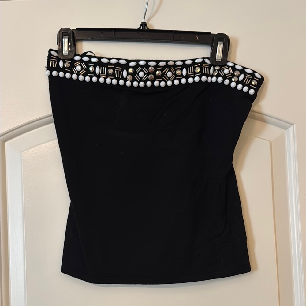 White House Black Market Black Embellished Bustier Blouse
